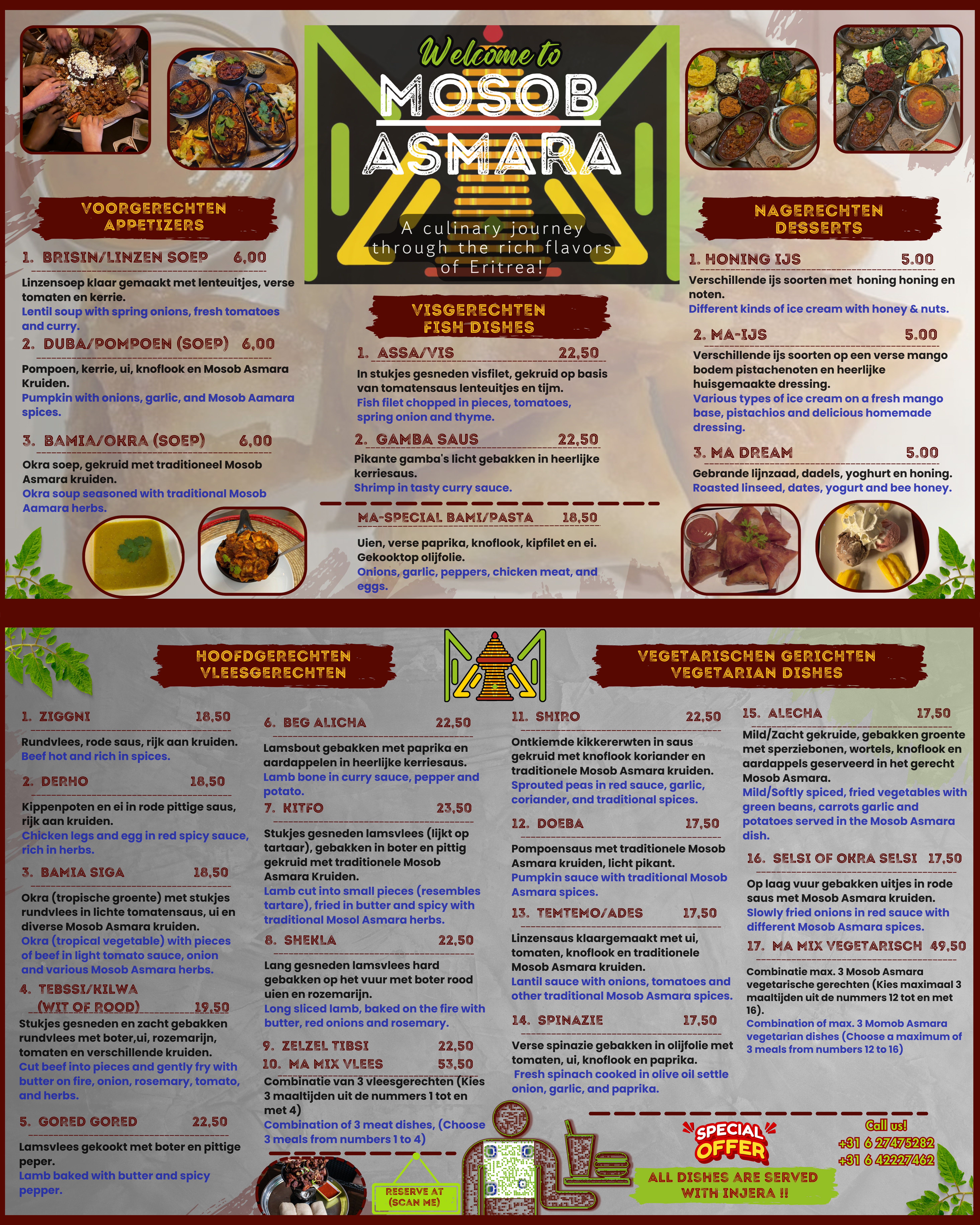 Mosob Asmara Food Menu